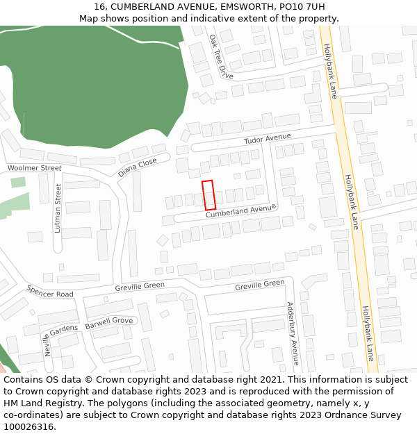 16, CUMBERLAND AVENUE, EMSWORTH, PO10 7UH: Location map and indicative extent of plot