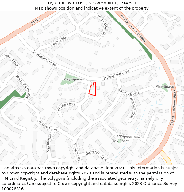 16, CURLEW CLOSE, STOWMARKET, IP14 5GL: Location map and indicative extent of plot