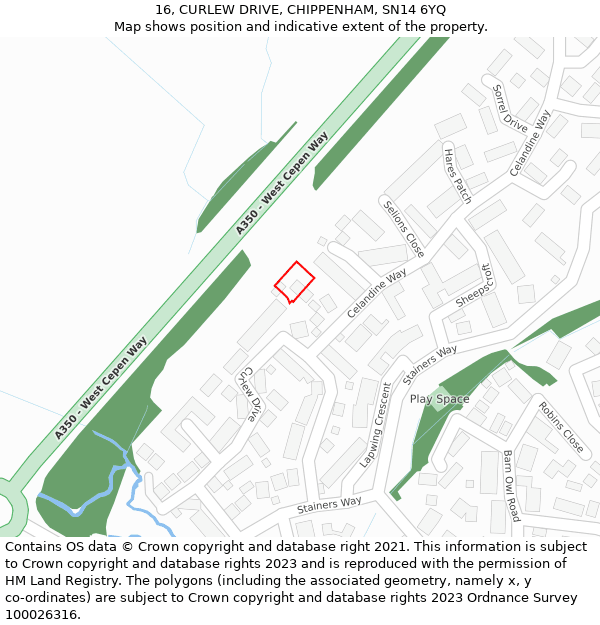 16, CURLEW DRIVE, CHIPPENHAM, SN14 6YQ: Location map and indicative extent of plot