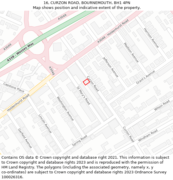 16, CURZON ROAD, BOURNEMOUTH, BH1 4PN: Location map and indicative extent of plot