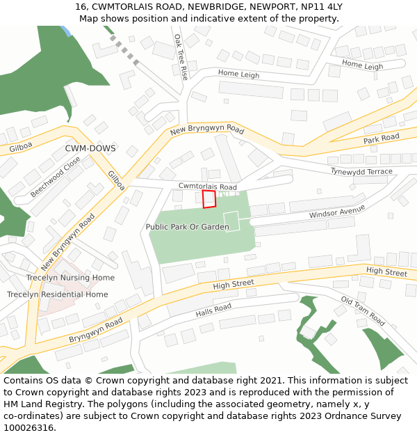 16, CWMTORLAIS ROAD, NEWBRIDGE, NEWPORT, NP11 4LY: Location map and indicative extent of plot