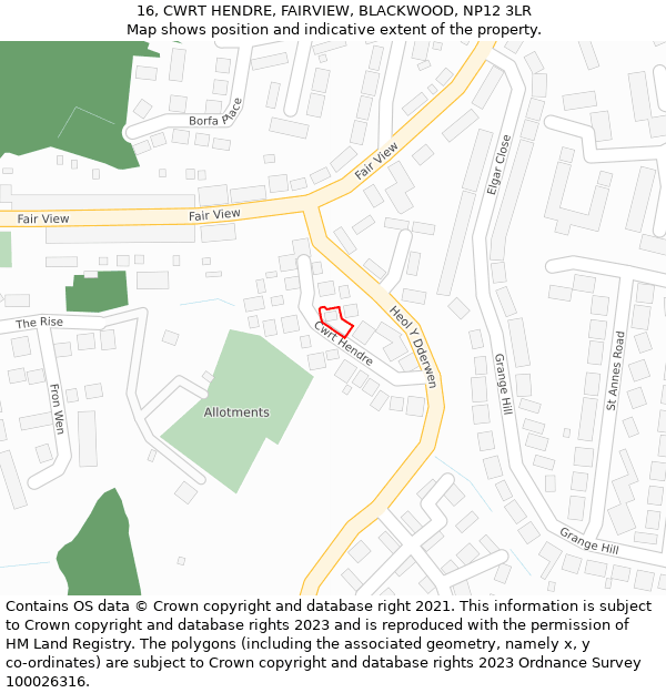 16, CWRT HENDRE, FAIRVIEW, BLACKWOOD, NP12 3LR: Location map and indicative extent of plot