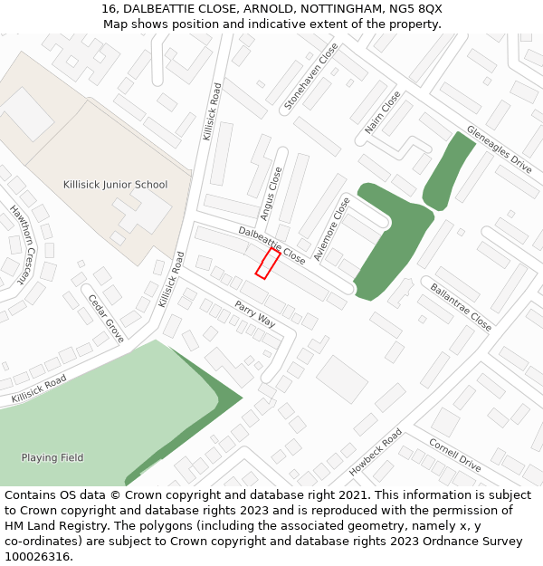 16, DALBEATTIE CLOSE, ARNOLD, NOTTINGHAM, NG5 8QX: Location map and indicative extent of plot