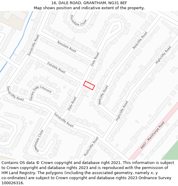 16, DALE ROAD, GRANTHAM, NG31 8EF: Location map and indicative extent of plot