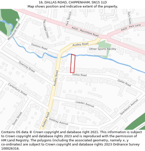 16, DALLAS ROAD, CHIPPENHAM, SN15 1LD: Location map and indicative extent of plot