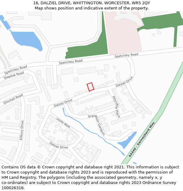16, DALZIEL DRIVE, WHITTINGTON, WORCESTER, WR5 2QY: Location map and indicative extent of plot