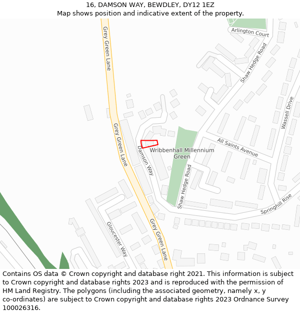 16, DAMSON WAY, BEWDLEY, DY12 1EZ: Location map and indicative extent of plot