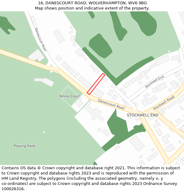 16, DANESCOURT ROAD, WOLVERHAMPTON, WV6 9BG: Location map and indicative extent of plot