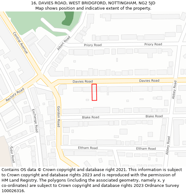16, DAVIES ROAD, WEST BRIDGFORD, NOTTINGHAM, NG2 5JD: Location map and indicative extent of plot