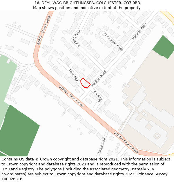 16, DEAL WAY, BRIGHTLINGSEA, COLCHESTER, CO7 0RR: Location map and indicative extent of plot