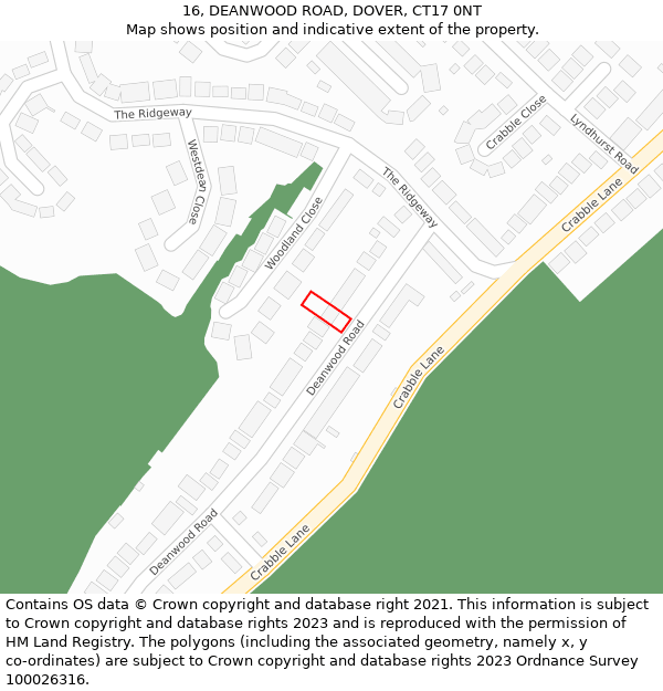 16, DEANWOOD ROAD, DOVER, CT17 0NT: Location map and indicative extent of plot
