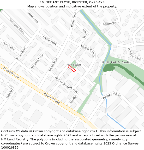 16, DEFIANT CLOSE, BICESTER, OX26 4XS: Location map and indicative extent of plot