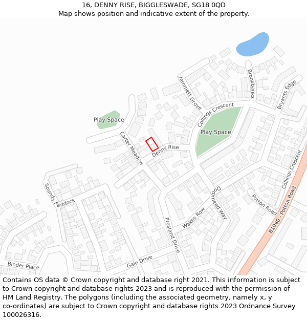 16, DENNY RISE, BIGGLESWADE, SG18 0QD: Location map and indicative extent of plot