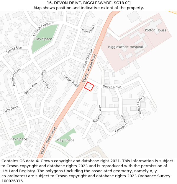 16, DEVON DRIVE, BIGGLESWADE, SG18 0FJ: Location map and indicative extent of plot