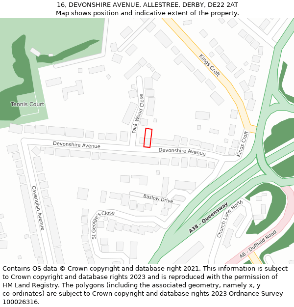 16, DEVONSHIRE AVENUE, ALLESTREE, DERBY, DE22 2AT: Location map and indicative extent of plot