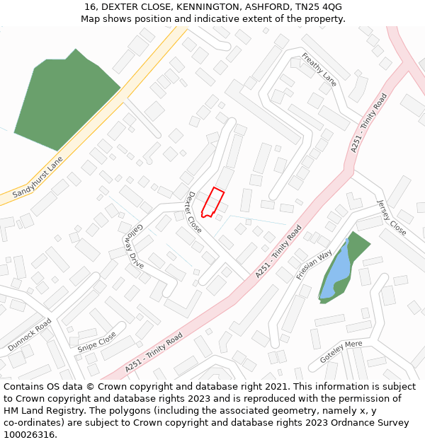 16, DEXTER CLOSE, KENNINGTON, ASHFORD, TN25 4QG: Location map and indicative extent of plot