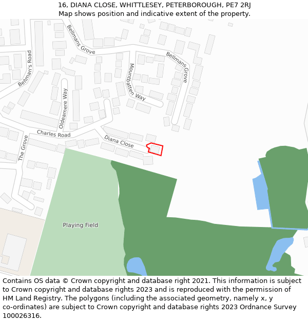 16, DIANA CLOSE, WHITTLESEY, PETERBOROUGH, PE7 2RJ: Location map and indicative extent of plot
