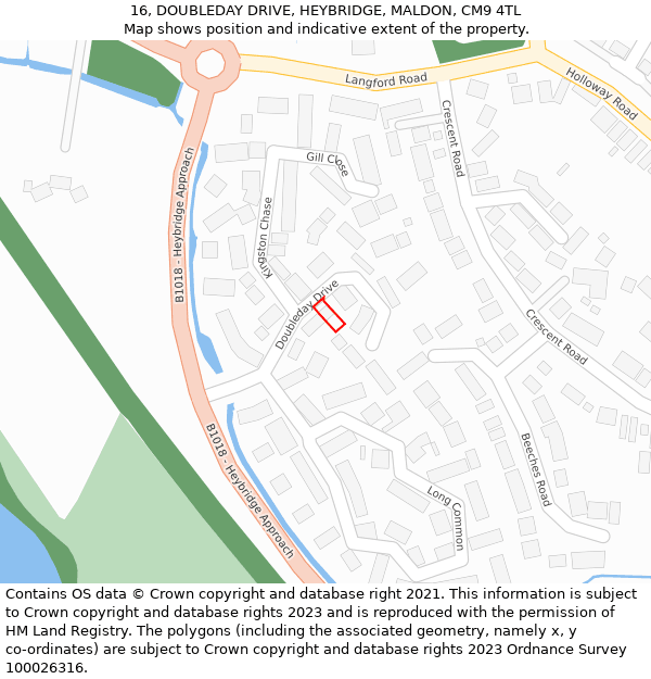 16, DOUBLEDAY DRIVE, HEYBRIDGE, MALDON, CM9 4TL: Location map and indicative extent of plot