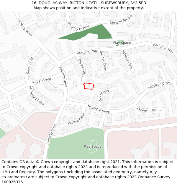 16, DOUGLAS WAY, BICTON HEATH, SHREWSBURY, SY3 5PB: Location map and indicative extent of plot