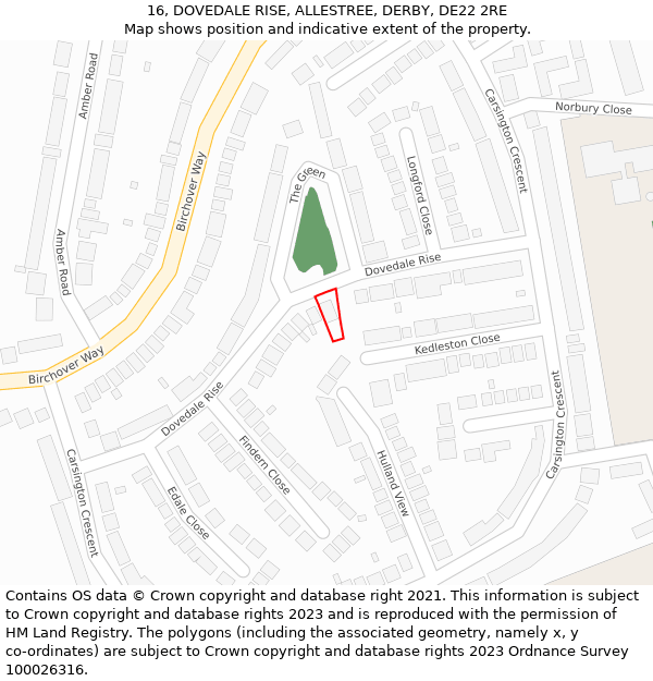 16, DOVEDALE RISE, ALLESTREE, DERBY, DE22 2RE: Location map and indicative extent of plot
