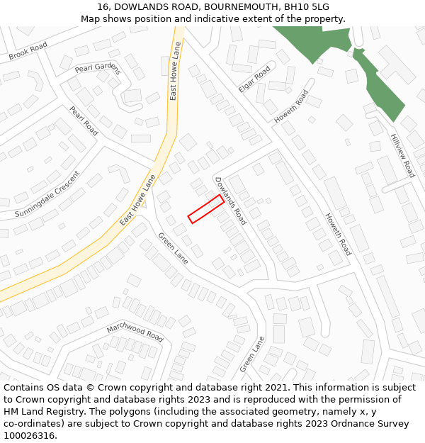 16, DOWLANDS ROAD, BOURNEMOUTH, BH10 5LG: Location map and indicative extent of plot