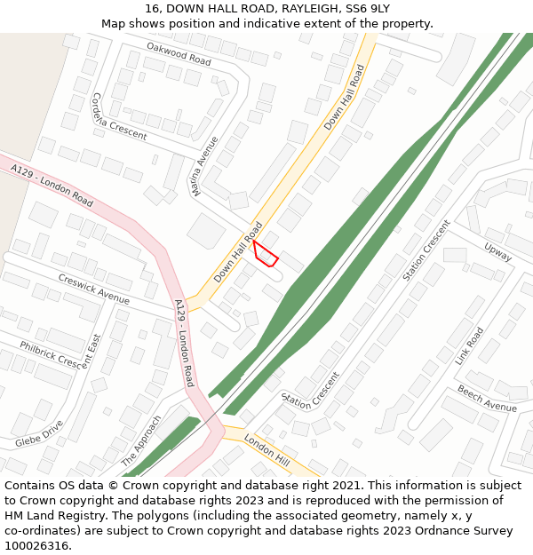 16, DOWN HALL ROAD, RAYLEIGH, SS6 9LY: Location map and indicative extent of plot