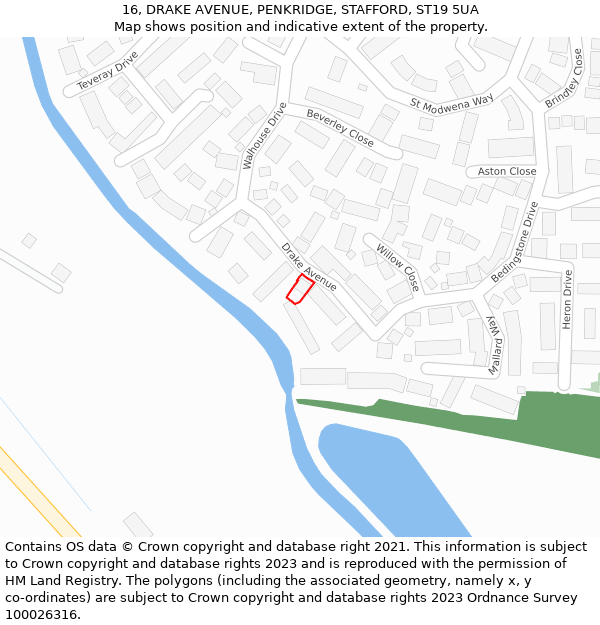 16, DRAKE AVENUE, PENKRIDGE, STAFFORD, ST19 5UA: Location map and indicative extent of plot