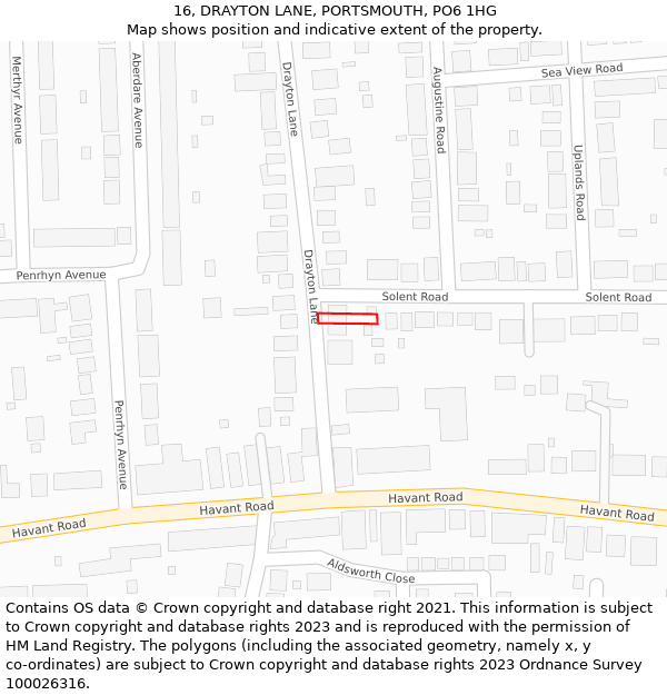 16, DRAYTON LANE, PORTSMOUTH, PO6 1HG: Location map and indicative extent of plot