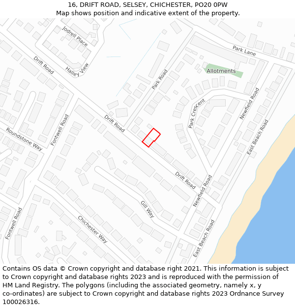 16, DRIFT ROAD, SELSEY, CHICHESTER, PO20 0PW: Location map and indicative extent of plot