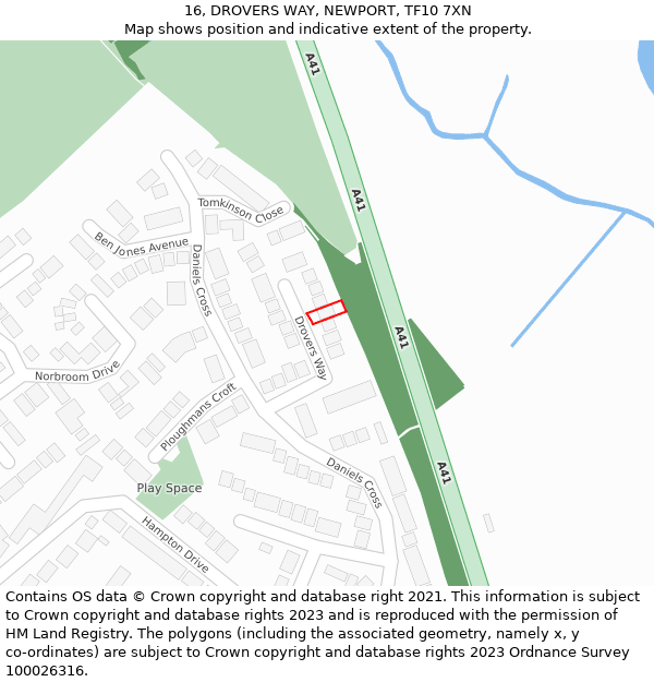 16, DROVERS WAY, NEWPORT, TF10 7XN: Location map and indicative extent of plot