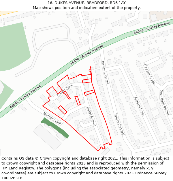 16, DUKES AVENUE, BRADFORD, BD6 1AY: Location map and indicative extent of plot