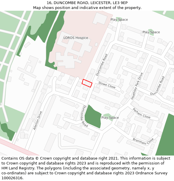 16, DUNCOMBE ROAD, LEICESTER, LE3 9EP: Location map and indicative extent of plot