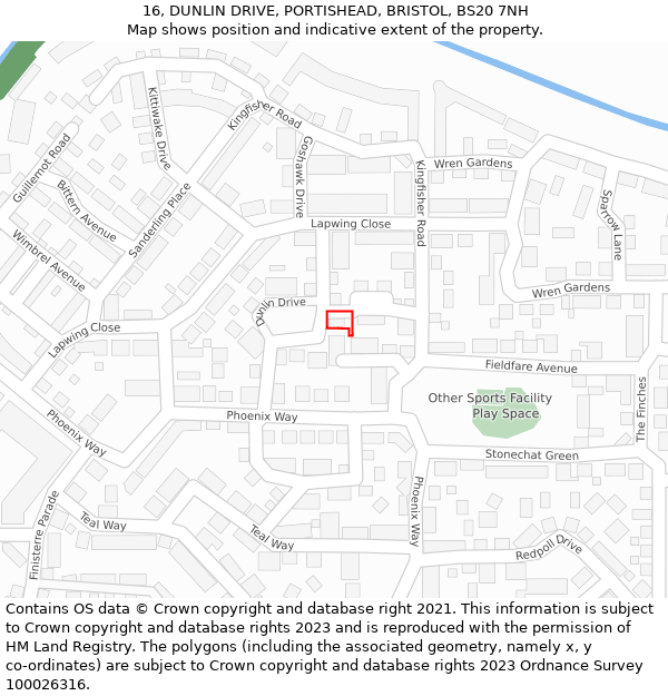 16, DUNLIN DRIVE, PORTISHEAD, BRISTOL, BS20 7NH: Location map and indicative extent of plot