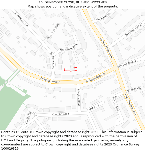 16, DUNSMORE CLOSE, BUSHEY, WD23 4FB: Location map and indicative extent of plot