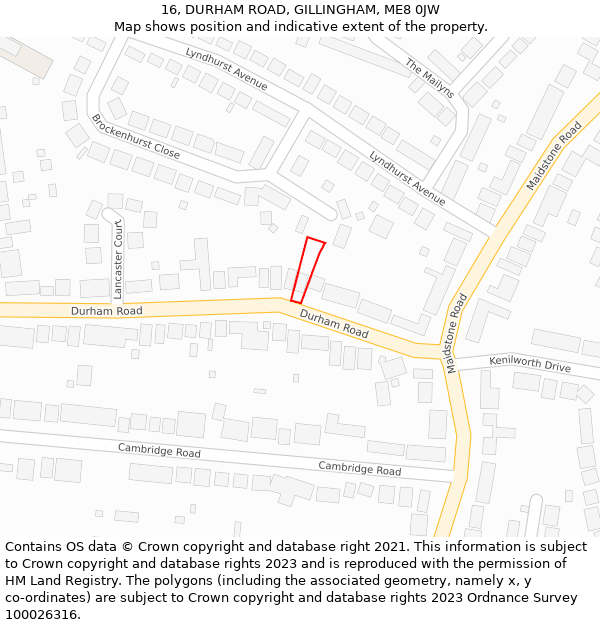 16, DURHAM ROAD, GILLINGHAM, ME8 0JW: Location map and indicative extent of plot