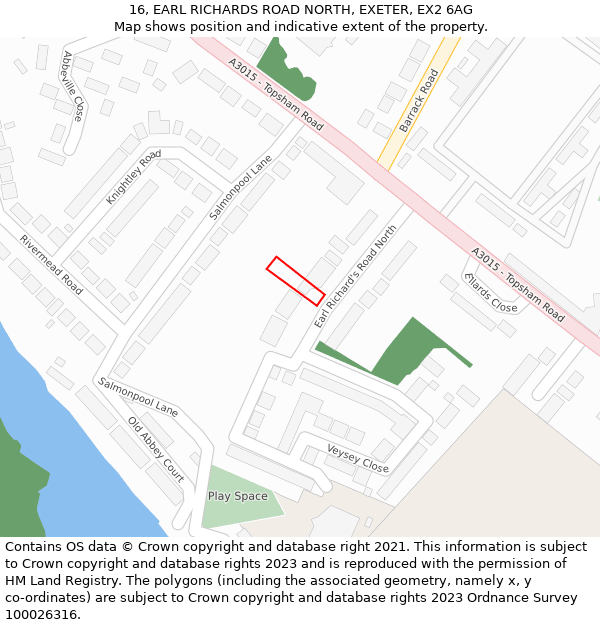 16, EARL RICHARDS ROAD NORTH, EXETER, EX2 6AG: Location map and indicative extent of plot