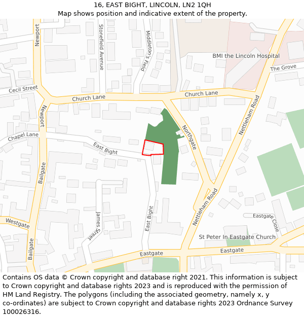 16, EAST BIGHT, LINCOLN, LN2 1QH: Location map and indicative extent of plot