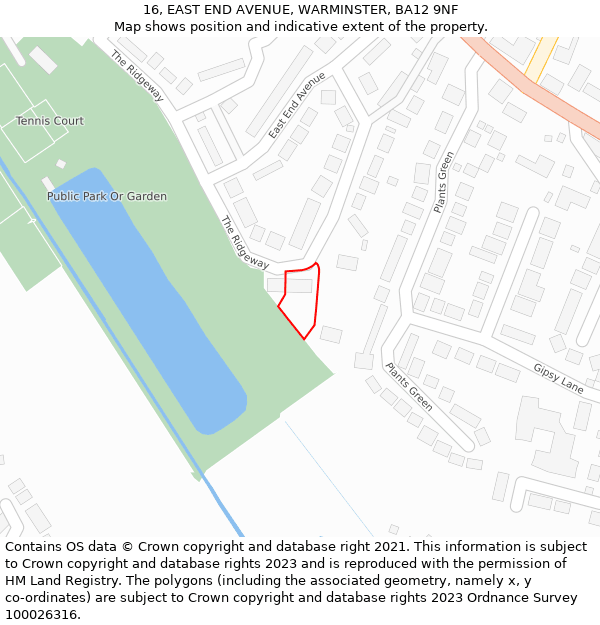 16, EAST END AVENUE, WARMINSTER, BA12 9NF: Location map and indicative extent of plot