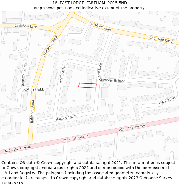 16, EAST LODGE, FAREHAM, PO15 5ND: Location map and indicative extent of plot