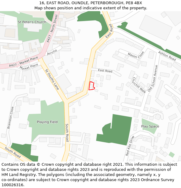 16, EAST ROAD, OUNDLE, PETERBOROUGH, PE8 4BX: Location map and indicative extent of plot