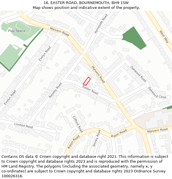16, EASTER ROAD, BOURNEMOUTH, BH9 1SW: Location map and indicative extent of plot