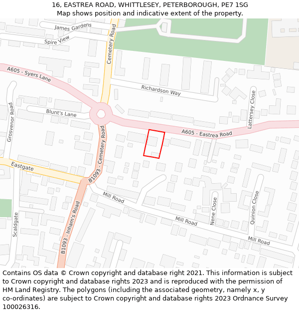 16, EASTREA ROAD, WHITTLESEY, PETERBOROUGH, PE7 1SG: Location map and indicative extent of plot