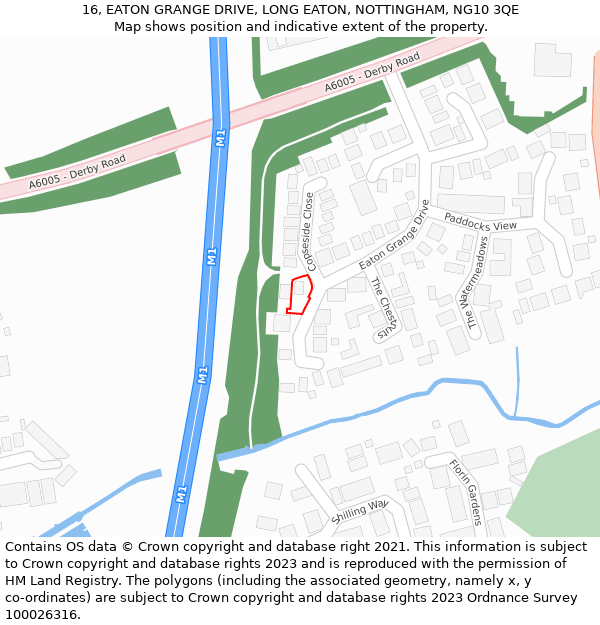 16, EATON GRANGE DRIVE, LONG EATON, NOTTINGHAM, NG10 3QE: Location map and indicative extent of plot