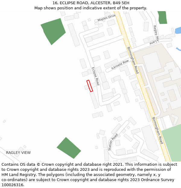 16, ECLIPSE ROAD, ALCESTER, B49 5EH: Location map and indicative extent of plot