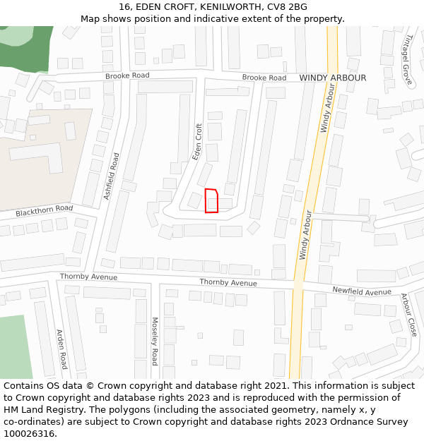 16, EDEN CROFT, KENILWORTH, CV8 2BG: Location map and indicative extent of plot