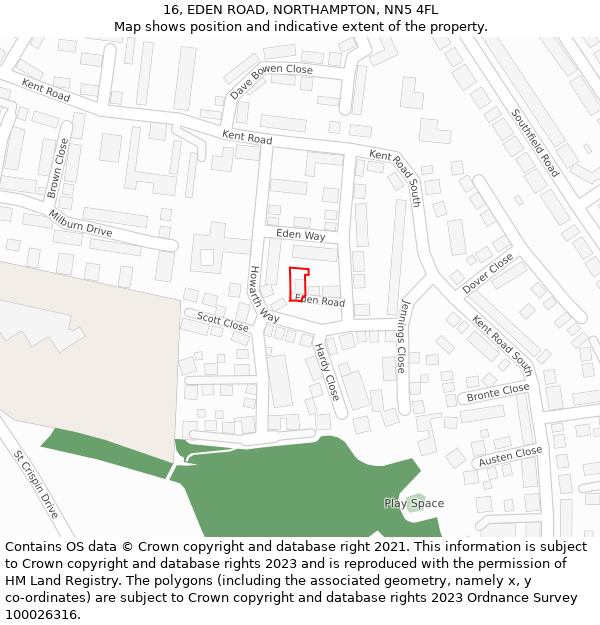 16, EDEN ROAD, NORTHAMPTON, NN5 4FL: Location map and indicative extent of plot