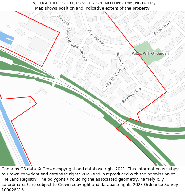 16, EDGE HILL COURT, LONG EATON, NOTTINGHAM, NG10 1PQ: Location map and indicative extent of plot