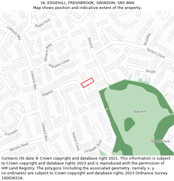 16, EDGEHILL, FRESHBROOK, SWINDON, SN5 8NN: Location map and indicative extent of plot