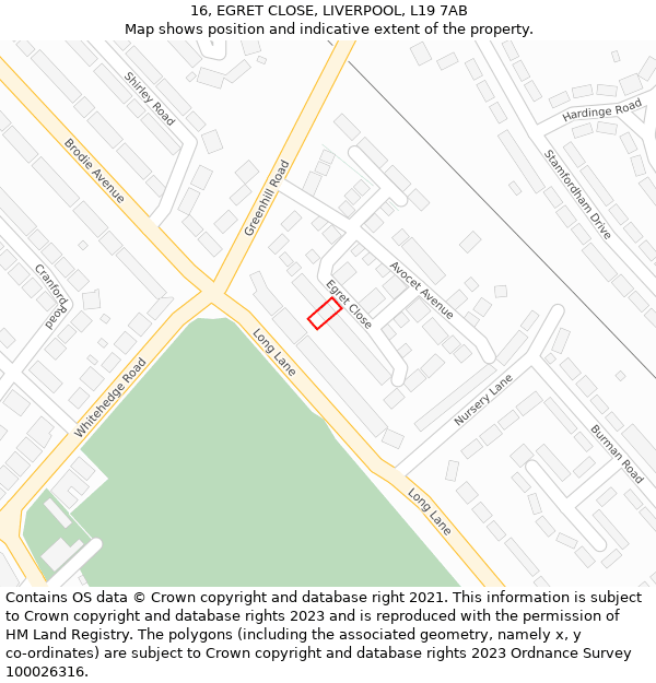 16, EGRET CLOSE, LIVERPOOL, L19 7AB: Location map and indicative extent of plot