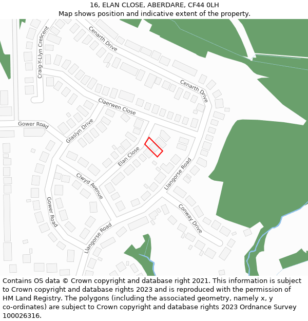 16, ELAN CLOSE, ABERDARE, CF44 0LH: Location map and indicative extent of plot